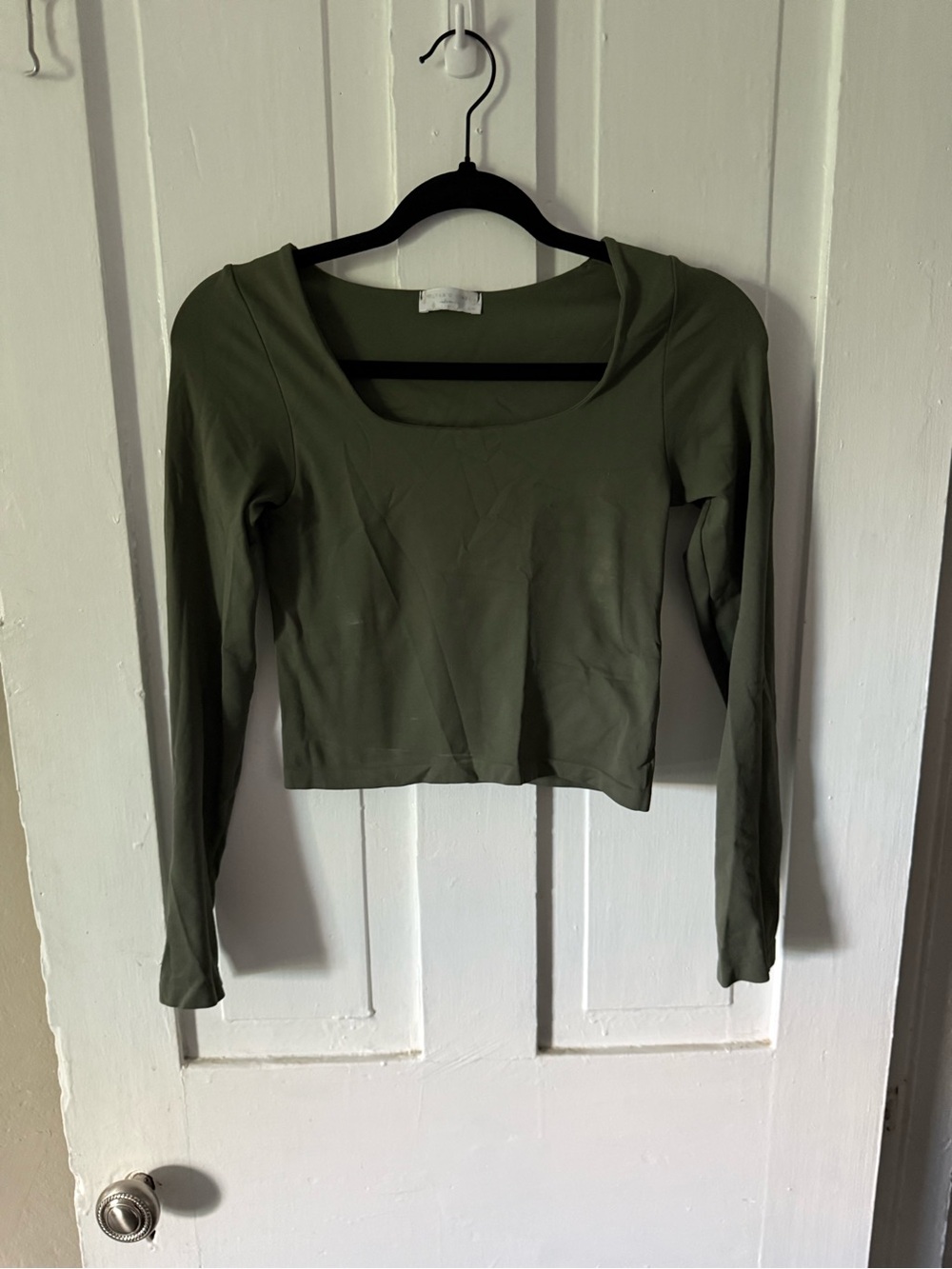 Altar'd State Olive Green Long Sleeve Scoop Neck Crop Top